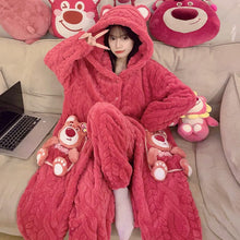 Load image into Gallery viewer, 2275JG-Autumn and winter coral fleece thick long nightgown + trousers home two-piece set