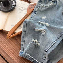 Load image into Gallery viewer, TC1148PA-Autumn Korean style boys and girls solid color ripped jeans