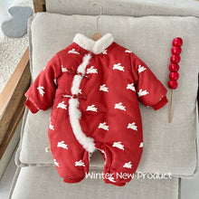 Load image into Gallery viewer, AL429LS-Slant collar plus velvet quilted super cute New Year's greetings dress