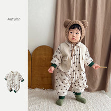 將圖片載入圖庫檢視器 2304617LS-北歐風加絨加厚格紋卡通印花假兩件爬服