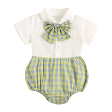 Load image into Gallery viewer, BRS1094LS-Summer Korean style college short-sleeved bow plaid bodysuit