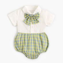 Load image into Gallery viewer, BRS1094LS-Summer Korean style college short-sleeved bow plaid bodysuit