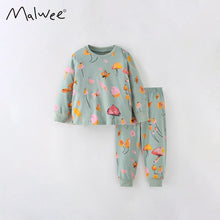 Load image into Gallery viewer, 8723TG-malwee round neck autumn print elastic waist two-piece suit