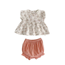 Load image into Gallery viewer, S23130TG-Fashionable flying sleeve floral top + lantern shorts two-piece set