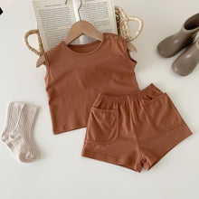 Load image into Gallery viewer, 71714TG-Summer Nordic style solid color simple small vest + double pocket shorts two-piece set