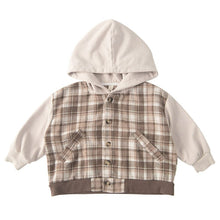 Load image into Gallery viewer, Q83065SE-Spring and Autumn Plaid Colorblock Sleeve Hooded Long Sleeve Top