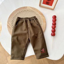 Load image into Gallery viewer, AK345PA-Winter children's solid color embroidered plus velvet New Year's greeting pants