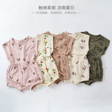 Load image into Gallery viewer, D24329TG-Summer Nordic style pure cotton sleeveless vest + shorts printed two-piece set