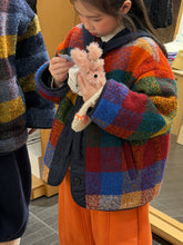 Load image into Gallery viewer, 2025D204SE-冬季韓版拼色格子加厚開襟排釦外套