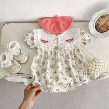 Load image into Gallery viewer, H10080LS-Summer embroidered large lapel baby girl short-sleeved bodysuit
