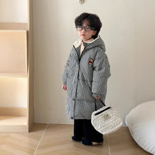 Load image into Gallery viewer, D90397SE- Winter boys and girls mid-length over-knee thickened hooded warm down plaid cotton coat
