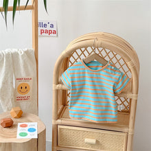 Load image into Gallery viewer, 2402222LS-Summer cartoon bear suspenders climbing clothes + short-sleeved striped t two-piece suit