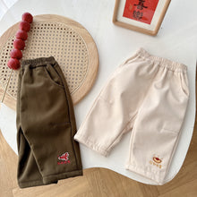 Load image into Gallery viewer, AK345PA-Winter children's solid color embroidered plus velvet New Year's greeting pants