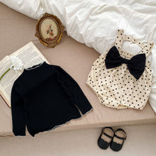 Load image into Gallery viewer, K2796LS-Autumn sweet polka dot bow strap bodysuit + solid color top set & wing tights