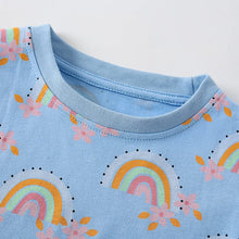 Load image into Gallery viewer, 9510TG-Summer European and American children's casual round neck rainbow top + elastic shorts set