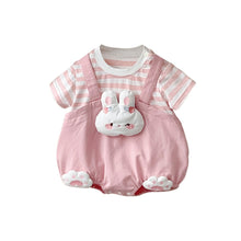 Load image into Gallery viewer, 2402221LS-Summer thin striped fake two-piece short-sleeved cartoon rabbit fart coat