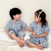 將圖片載入圖庫檢視器 X86001JG-夏季薄款純棉格紋家居服套裝