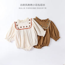 Load image into Gallery viewer, D23115LS-Autumn Nordic embroidered small flower long-sleeved bodysuit