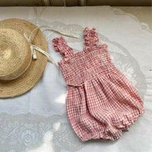 Load image into Gallery viewer, <Taiwan Pavilion> Y9419LS- Summer Plaid Lotus Leaf Sling Bodysuit