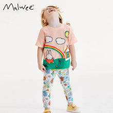 Load image into Gallery viewer, 8302TG-malwee summer clothes for children in Europe and America, rainbow embroidered short-sleeved tops + trousers two-piece set