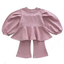 Load image into Gallery viewer, Y8404TG- Lantern Sleeve Girls Temperament Top + V Flared Pants Set