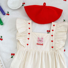 Load image into Gallery viewer, k2716LS-Flying sleeves small heart rabbit embroidery square collar bodysuit