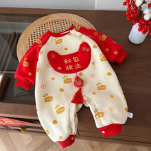 Load image into Gallery viewer, AL422LS-Winter New Year Greeting Plush Color-blocked Red Envelope Climbing Clothes