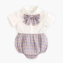 Load image into Gallery viewer, BRS1094LS-Summer Korean style college short-sleeved bow plaid bodysuit
