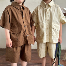 將圖片載入圖庫檢視器 X81982TG-夏季韓版棉質工裝短袖襯衫+短褲兩件套