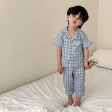 將圖片載入圖庫檢視器 X86001JG-夏季薄款純棉格紋家居服套裝
