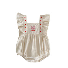 Load image into Gallery viewer, k2716LS-Flying sleeves small heart rabbit embroidery square collar bodysuit