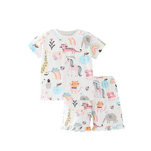 Load image into Gallery viewer, 9511TG-Summer European and American children's casual animal print round neck short-sleeved top + elastic shorts set