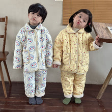 Load image into Gallery viewer, D83563PCW-Winter plus velvet three-layer padded parent-child home clothes set