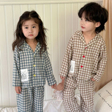 Load image into Gallery viewer, QJ240099JG-Autumn pure cotton plaid long-sleeved top + trousers home set
