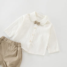 Load image into Gallery viewer, 71722TG-Summer Korean style lapel long-sleeved bow tie top + shorts two-piece set