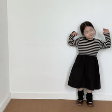 將圖片載入圖庫檢視器 BB-2317PCW-條紋拼接女童日系連衣裙親子裝