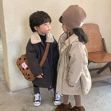 Load image into Gallery viewer, D91308SE-Autumn and winter lapel mid-length plus velvet thickened windbreaker jacket