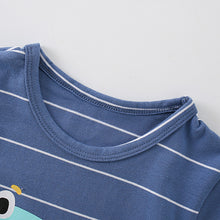 Load image into Gallery viewer, <Taiwan Pavilion> 8343TG-malwee Summer European and American children's striped round neck dinosaur short-sleeved suit