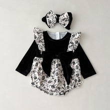 Load image into Gallery viewer, 233H16LS-Autumn floral big bow long-sleeved bodysuit + hairband