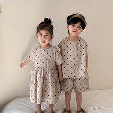 Load image into Gallery viewer, X85239TG-Summer Cotton Dot Girls Dress & Boys Vest Shorts Set