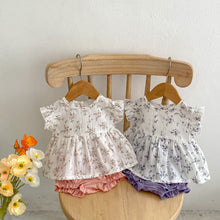 Load image into Gallery viewer, S23130TG-Fashionable flying sleeve floral top + lantern shorts two-piece set
