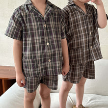 Load image into Gallery viewer, X81998TG-Summer plaid casual short-sleeved shirt + shorts two-piece set