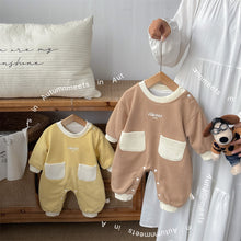 Load image into Gallery viewer, M2403717LS-秋季韓版可愛拼色雙帶口袋連身爬服