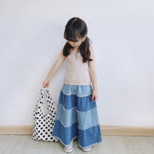 Load image into Gallery viewer, 180PCW-Spring and Summer Japanese Parent-child Long Splicing Girls Cake Tassel Denim Skirt