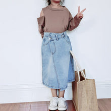 Load image into Gallery viewer, 21028DS-Spring and summer parent-child wear Korean version of the oblique stacked waist mid-length denim skirt