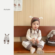 Load image into Gallery viewer, 2303021LS-Plaid cartoon puppy baby sleeveless overalls