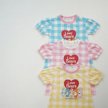 將圖片載入圖庫檢視器 24067DS-夏季純棉熊熊短袖格子連衣裙【許願款】