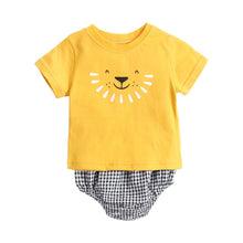 Load image into Gallery viewer, MSBCS1040TG-Summer Korean cartoon animal top + plaid pants pure cotton two-piece set
