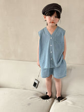 Load image into Gallery viewer, X86052TG-Summer casual vest denim suit & dress brother and sister outfit
