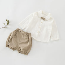 Load image into Gallery viewer, 71722TG-Summer Korean style lapel long-sleeved bow tie top + shorts two-piece set
